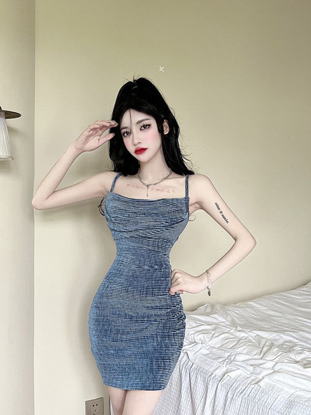 

StyleCast x Revolte Women Embellished Bodycon Mini Dress, Blue