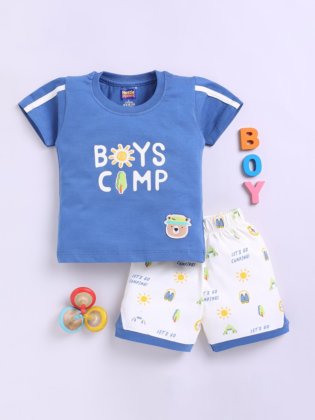 

Nottie Planet Boys Printed Round Neck Pure Cotton T-Shirt With Shorts, Blue