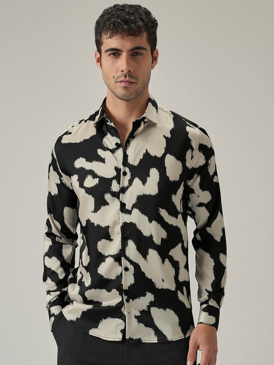 

Banana Club Men Classic Slim Fit Opaque Abstract Casual Shirt, Black