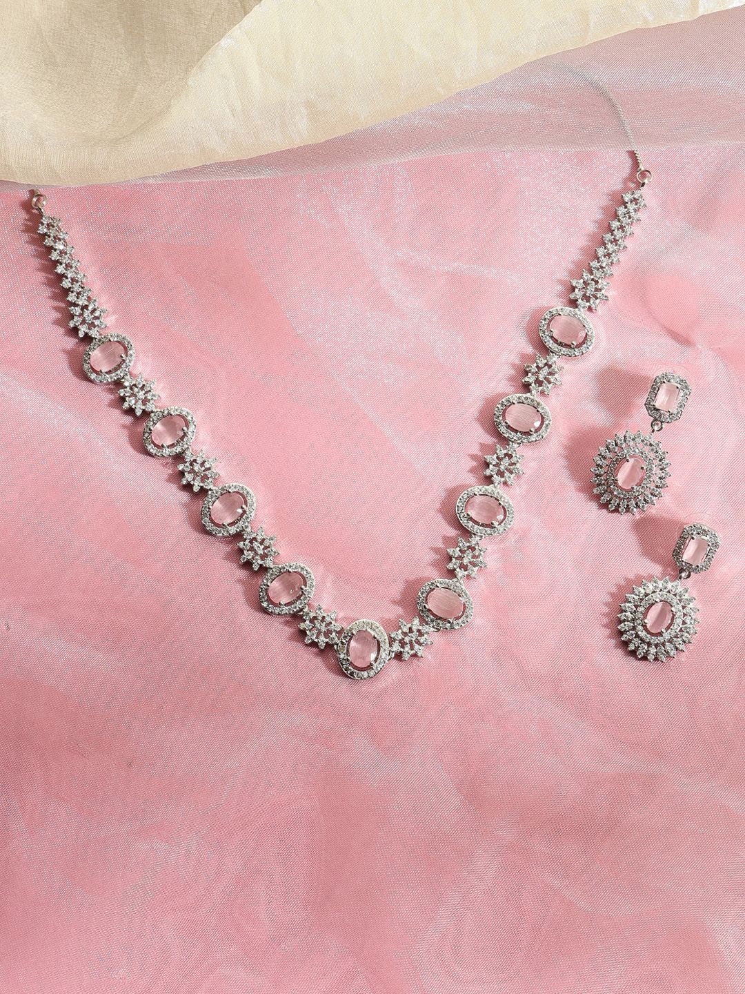 

justpeachy Rhodium-Plated American Diamond Studded Jewellery Set, Silver