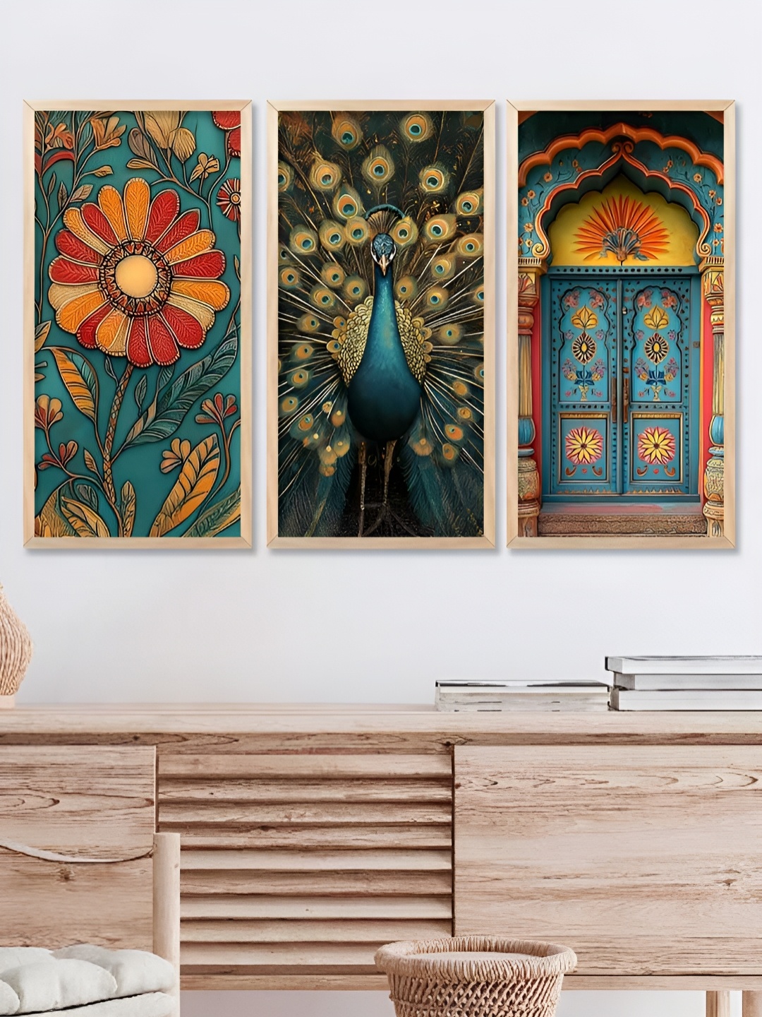 

Kotart Brown & Blue 3 Pieces Wooden Wall Paintings