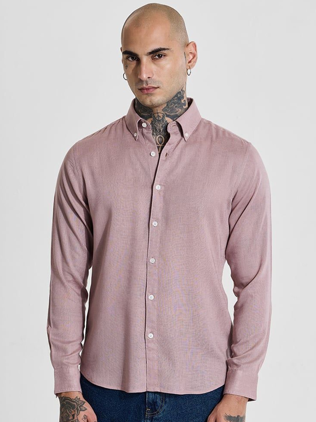

Snitch Men Smart Slim Fit Button-Down Collar Solid Casual Shirt, Mauve