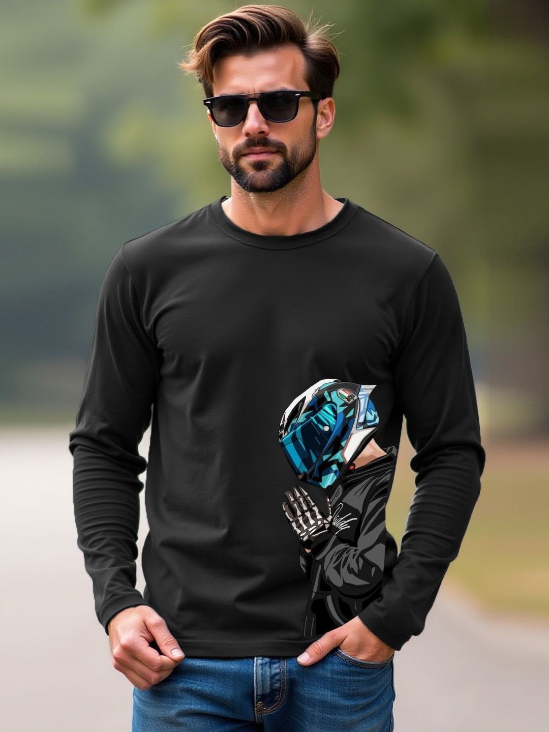 

Moda Rapido Men Graphic Printed Round Neck Cotton T-shirt, Black