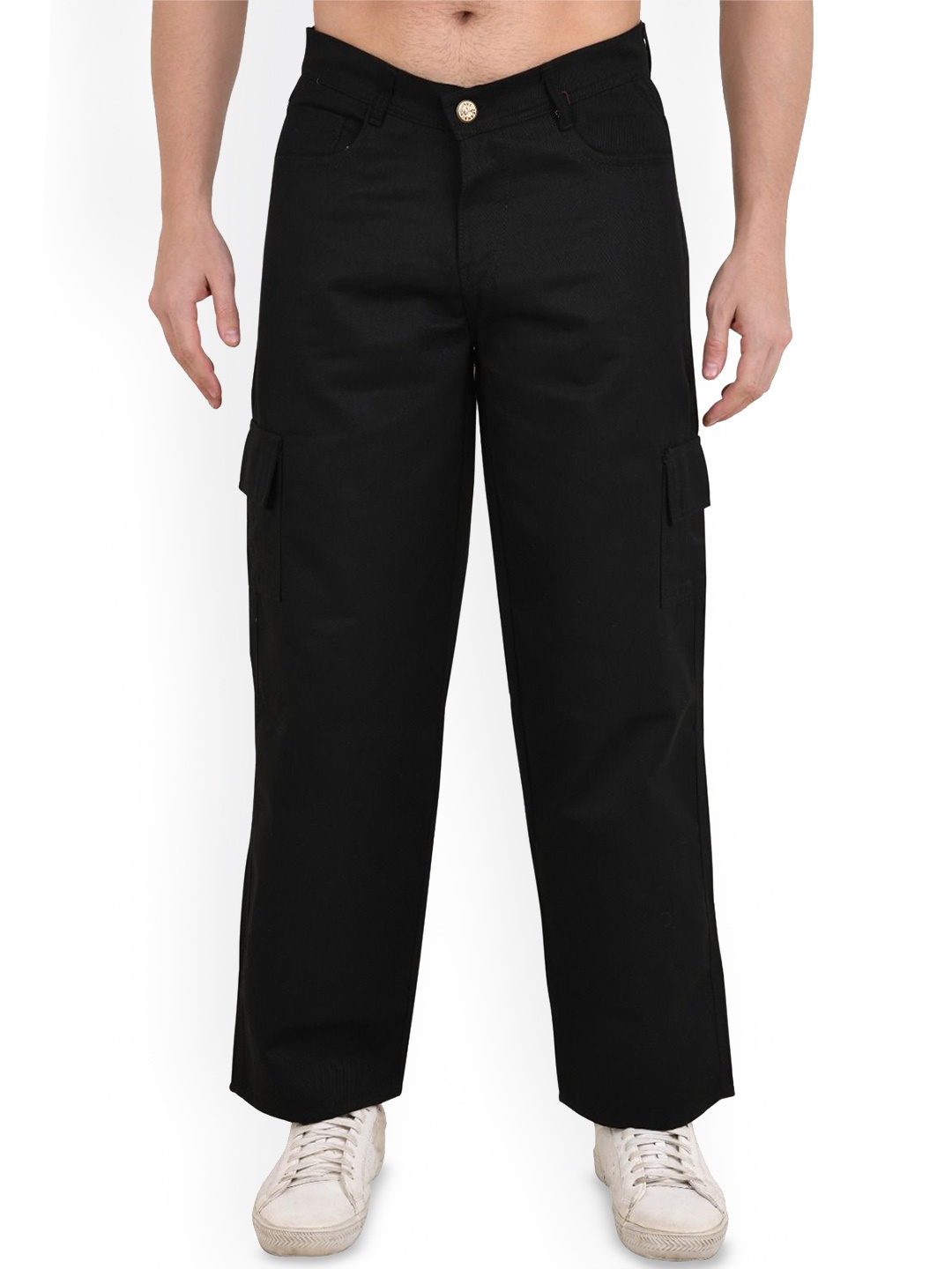 

LINARIA Men Classic Boyfriend Fit Stretchable Mid-Rise Cargo Styles Jeans, Black