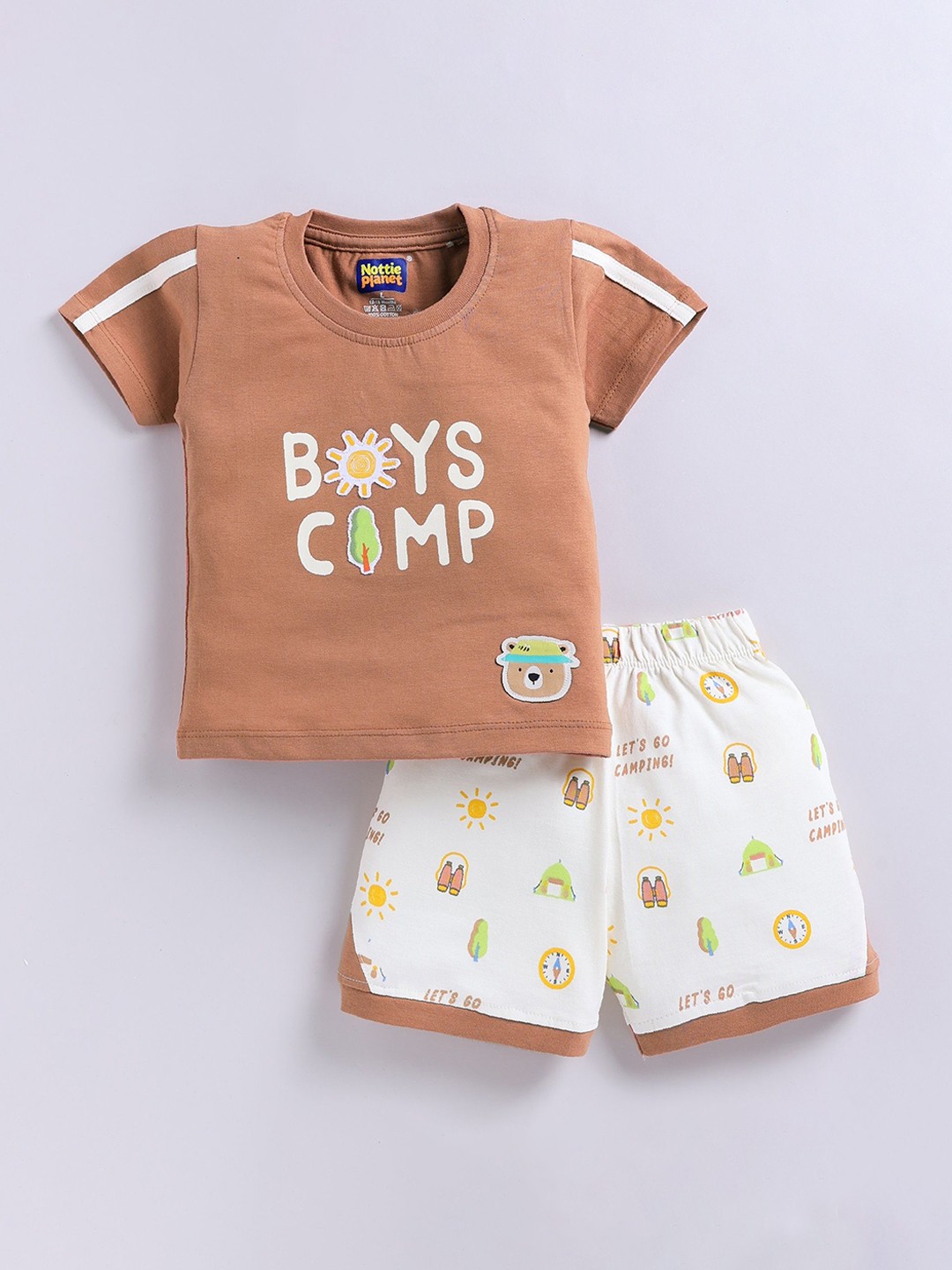 

Nottie Planet Boys Printed Round Neck Pure Cotton T-Shirt With Shorts, Brown