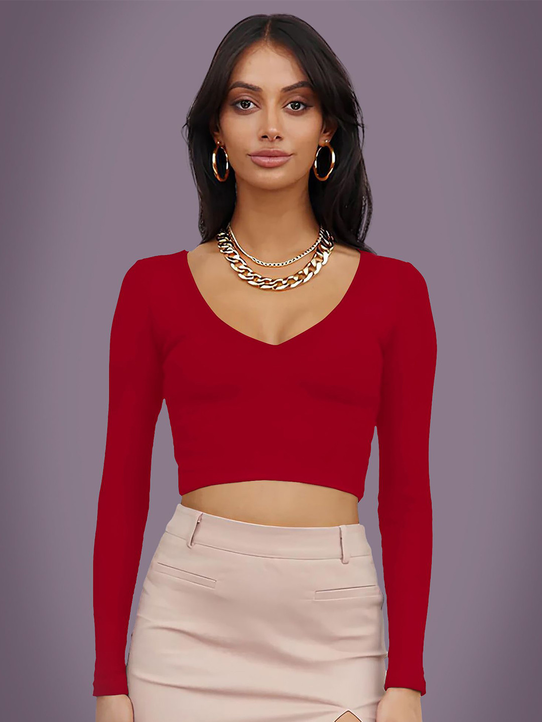 

Dream Beauty Fashion Women V-Neck Crop Fitted Top, Red