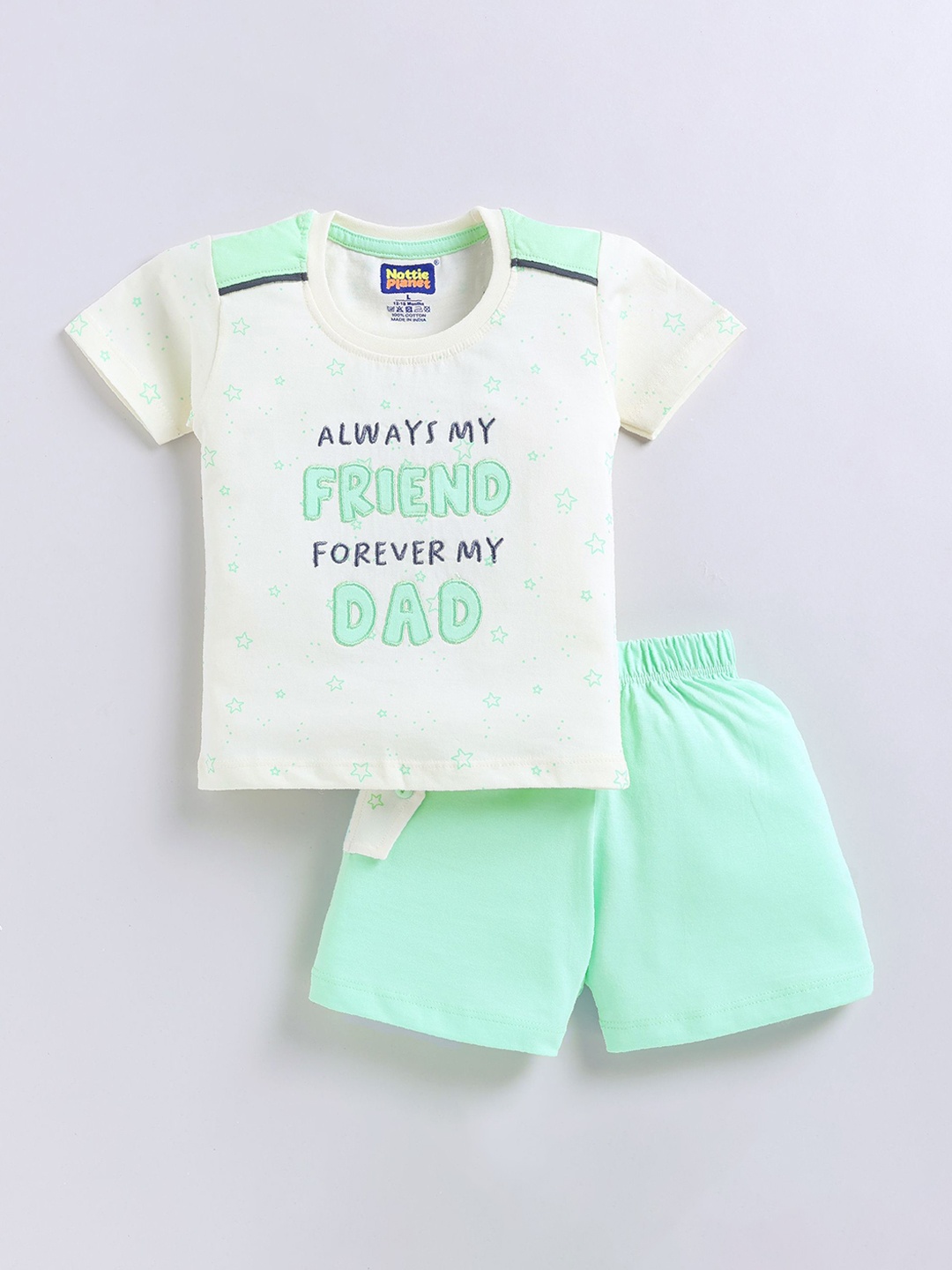 

Nottie Planet Boys Printed Pure Cotton T-shirt with Shorts, Green