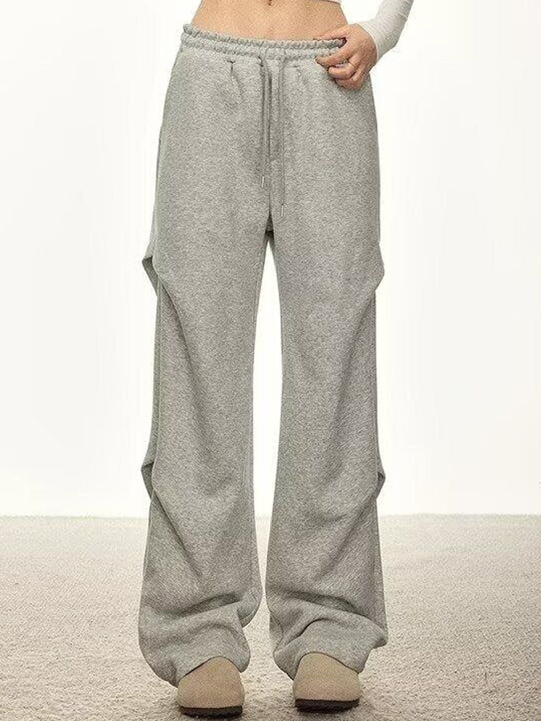 

Outzidr Women Relaxed Fit Mid Rise Pin Tucked Track Pants, Grey