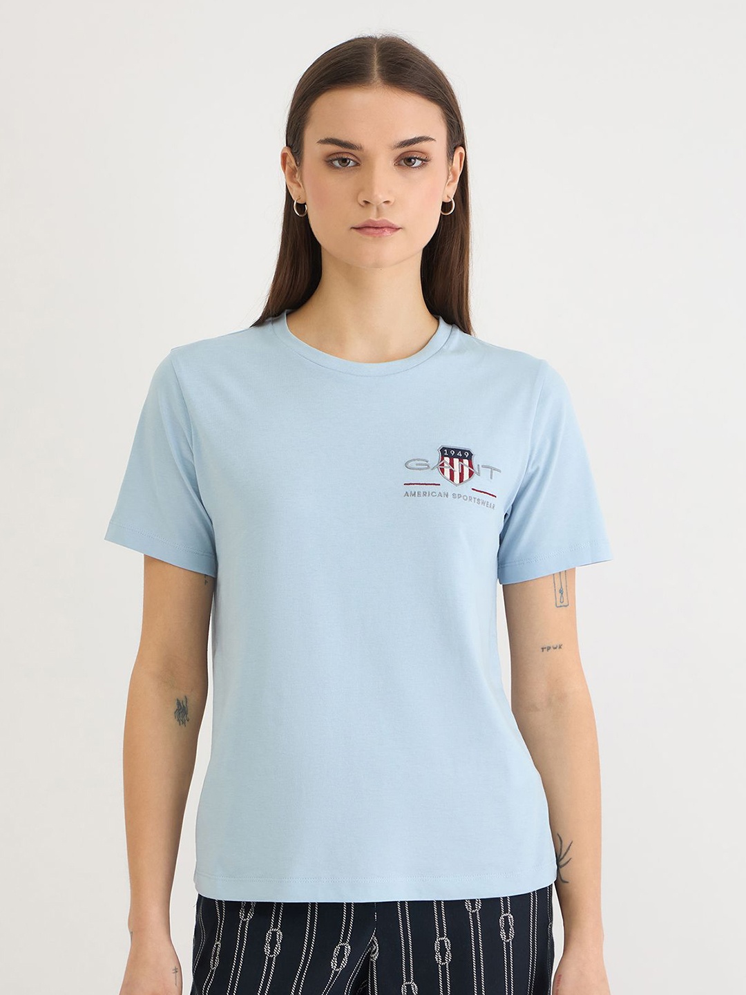 

GANT Women Typography Printed Round Neck Regular Fit T-shirt, Blue