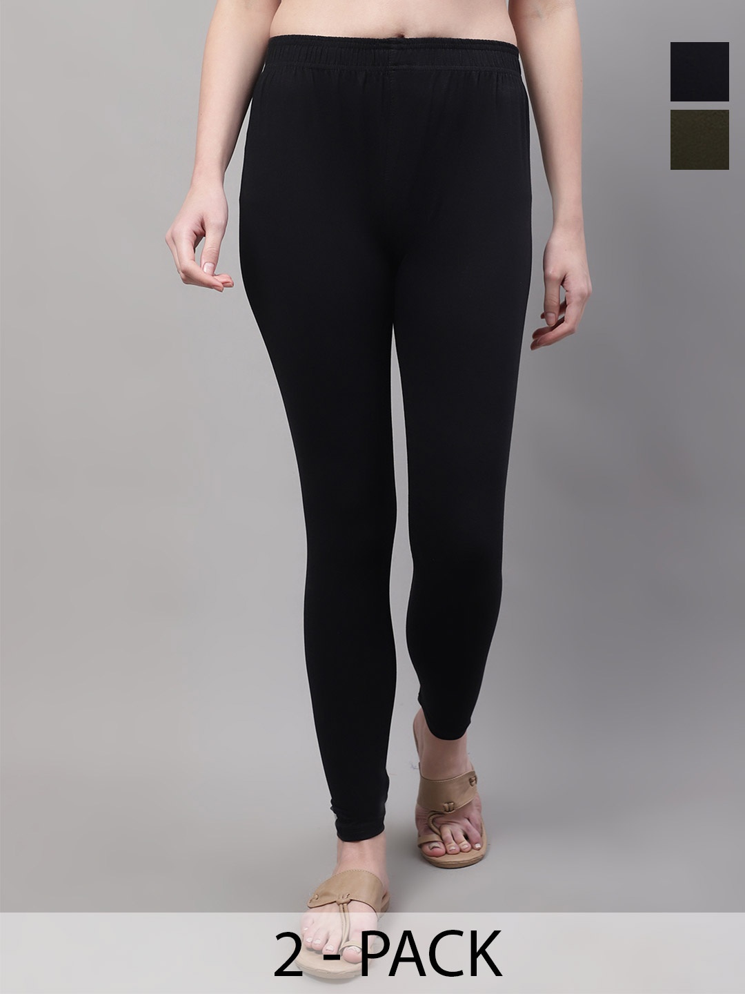 

Valles365 by S.C. Women Pack Of 2 Cotton Ankle Length Leggings, Black