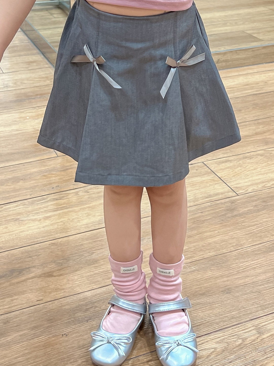 

LULU & SKY Girls Bow Detail Pleated Knee Length Skirt, Grey
