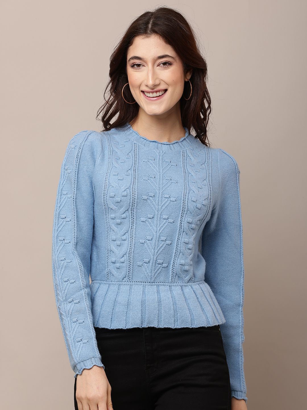 

NoBarr Women Cable Knit Pullover, Blue