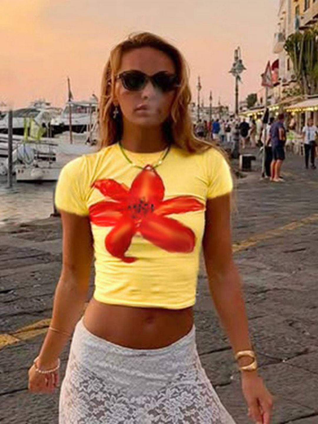 

StyleCast x Revolte Women Floral Printed Fitted Crop Top, Yellow