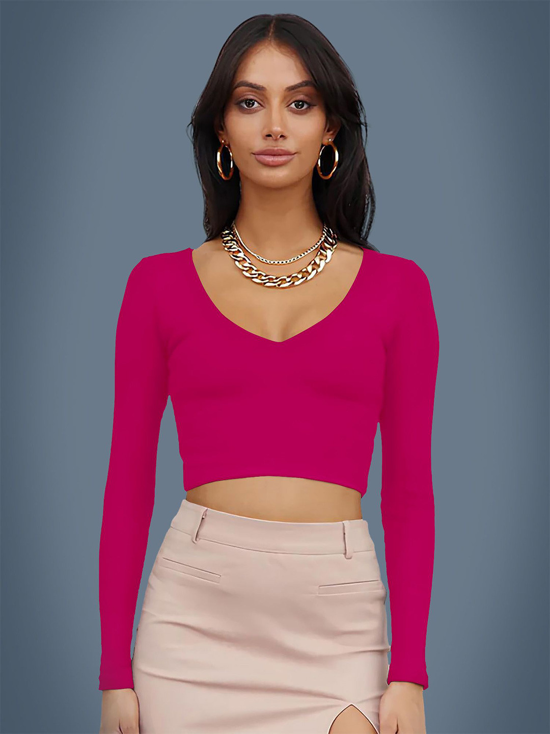 

Dream Beauty Fashion Women V-Neck Fitted Crop Top, Pink