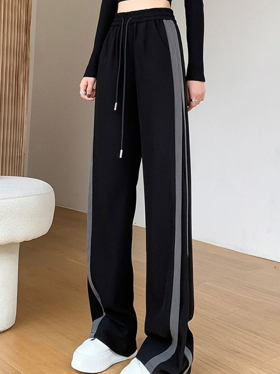 

Outzidr Women Varsity Striped Mid Rise Track Pants, Black
