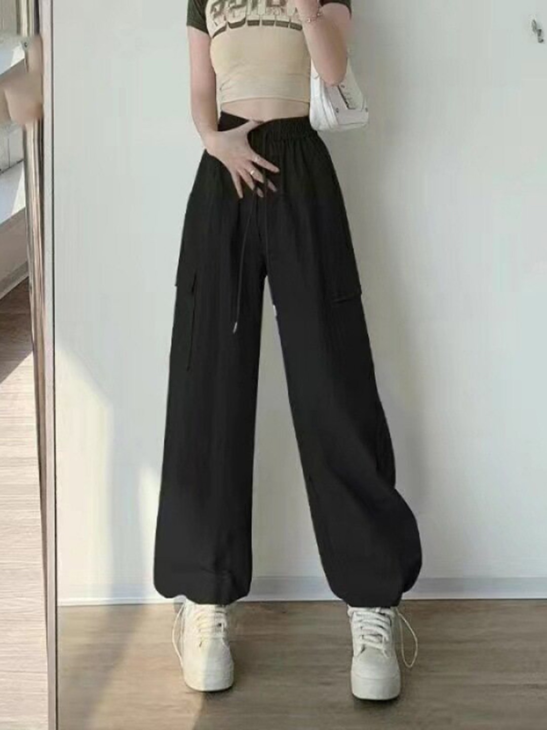 

Outzidr Women High-Rise Cargo Trouser, Black