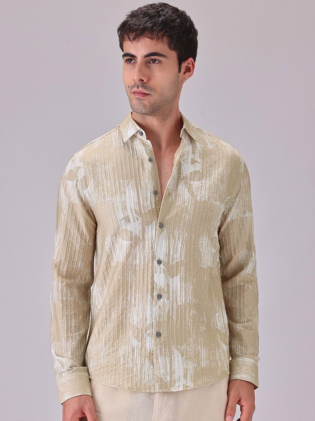 

Banana Club Men Classic Slim Fit Opaque Abstract Casual Shirt, Beige