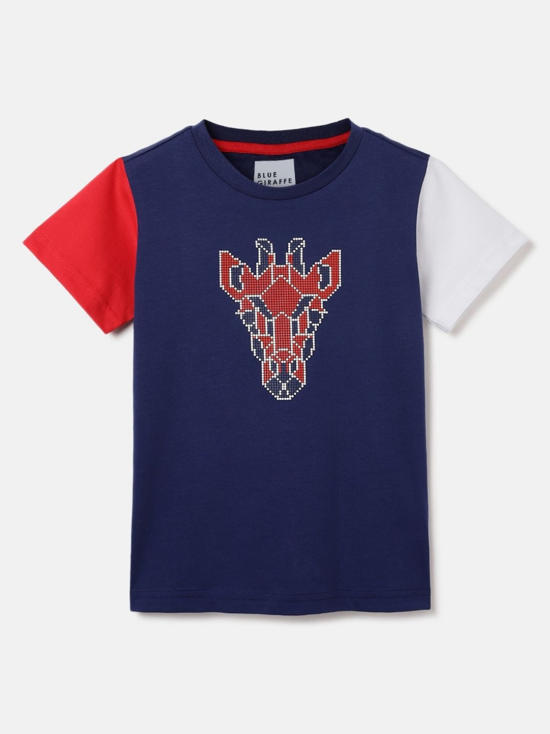 

Blue Giraffe Boys Graphic Printed Round Neck Regular Fit T-shirt, Navy blue