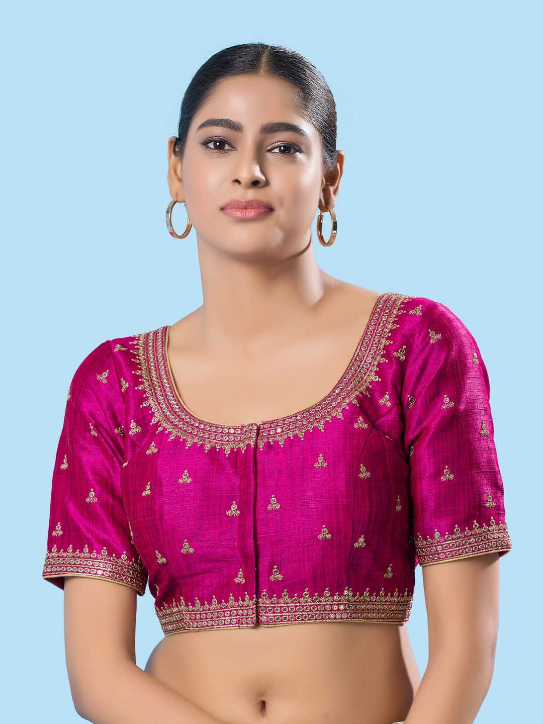 

VAMAS - THE DESIGNER BLOUSES Women Square Neck Padded Saree Blouse, Purple