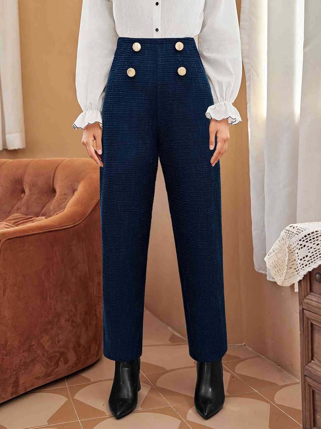 

her by invictus Women Pleated Trousers, Navy blue