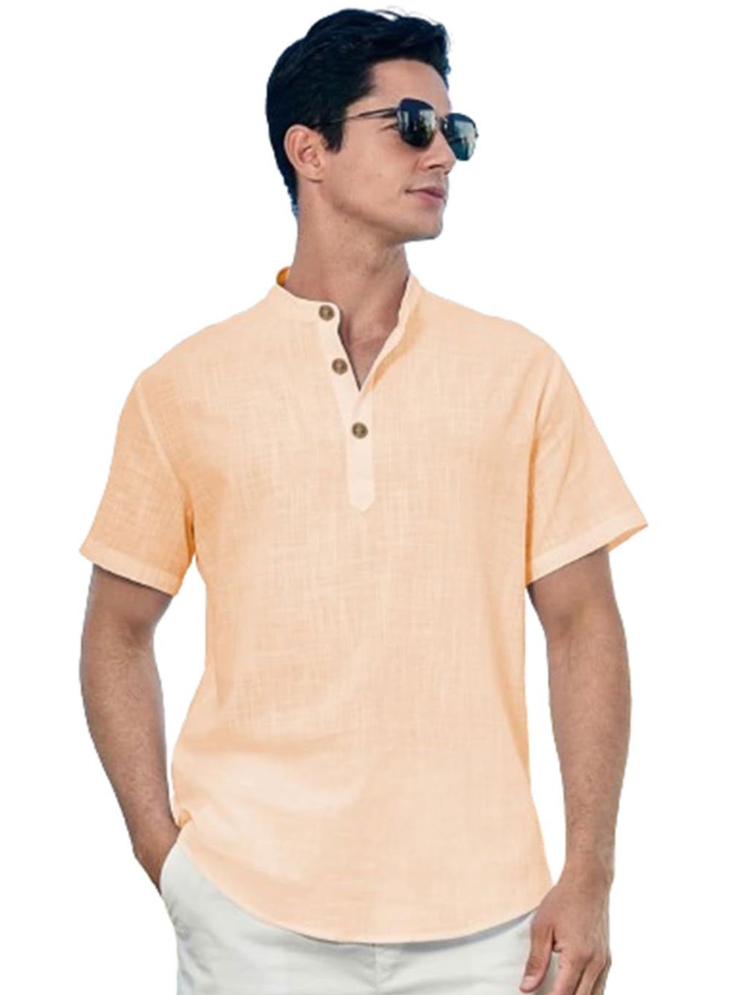 

EdinWolf Men India Slim Fit Mandarin Collar Solid Cotton Casual Shirt, Orange