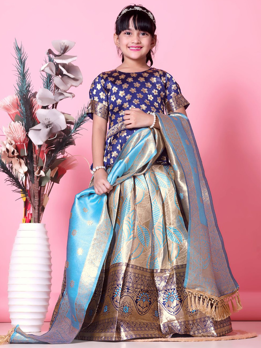 

BAESD Girls Zari Ready to Wear Lehenga & Blouse With Dupatta, Blue
