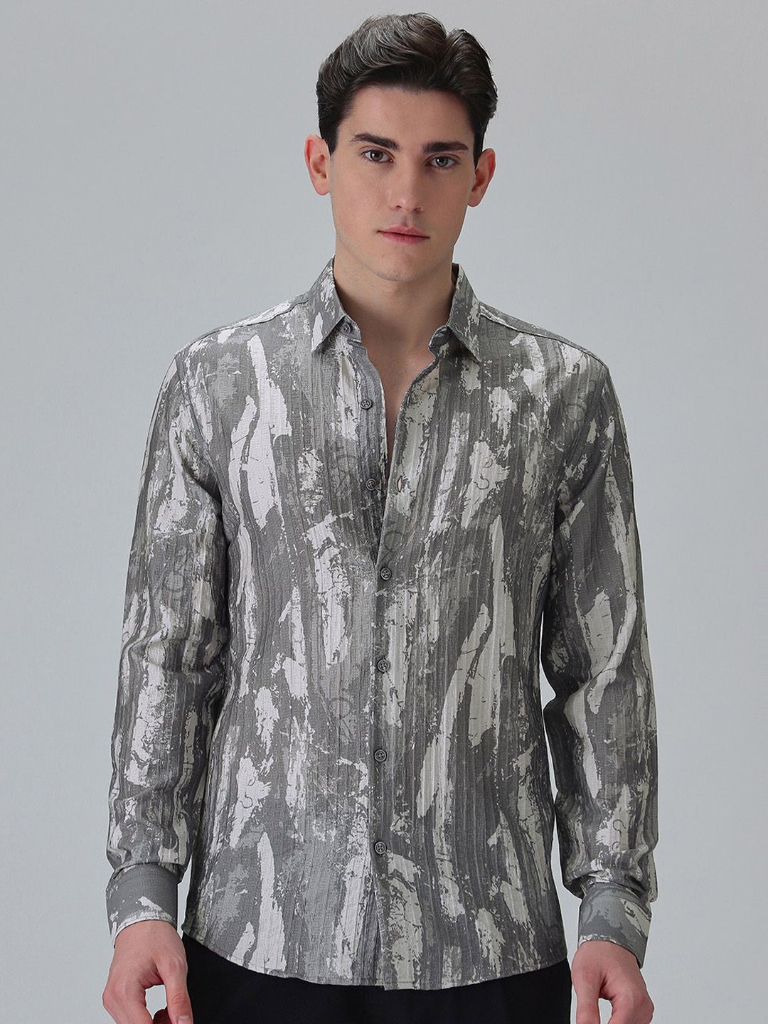 

Banana Club Men Classic Slim Fit Opaque Abstract Casual Shirt, Grey