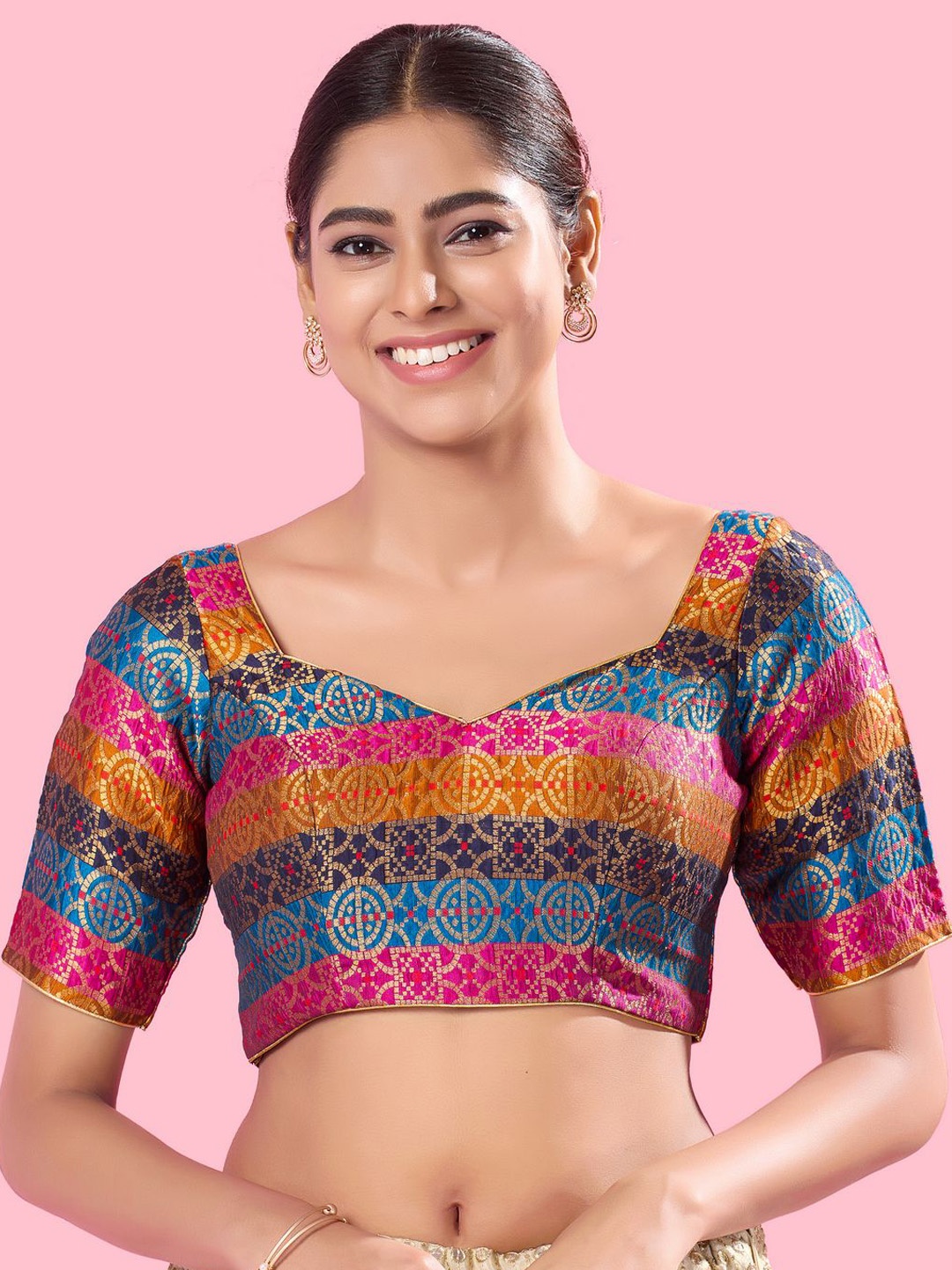 

VAMAS - THE DESIGNER BLOUSES Women Sweetheart Neck Padded Saree Blouse, Pink