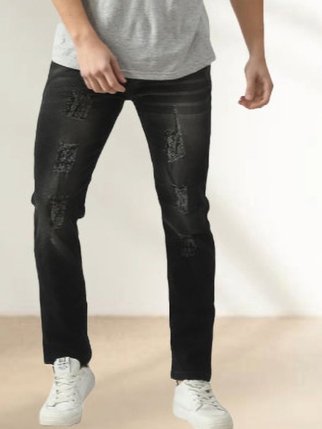 

LINARIA Men Classic Slim Fit Mildly Distressed Heavy Fade Jeans, Grey