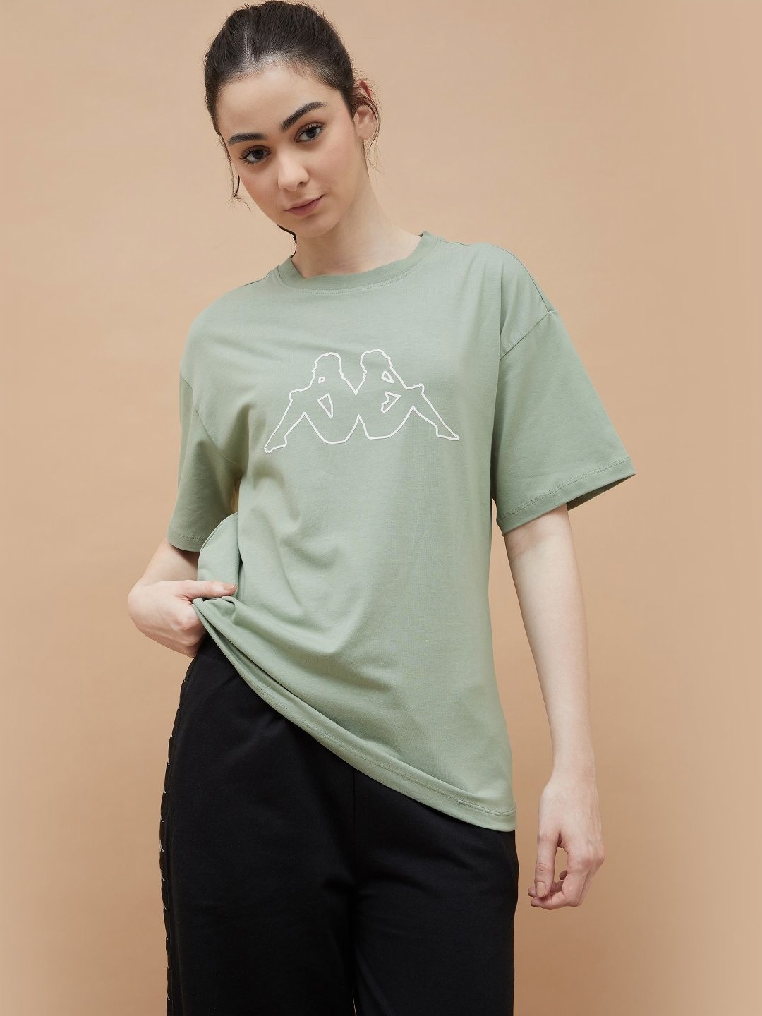 

Kappa Women Graphic Printed Round Neck Cotton Regular Fit T-shirt, Olive