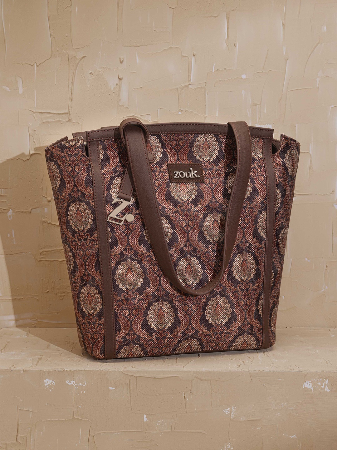 

ZOUK Women Ethnic Motifs Printed Structured Shoulder Bag, Brown