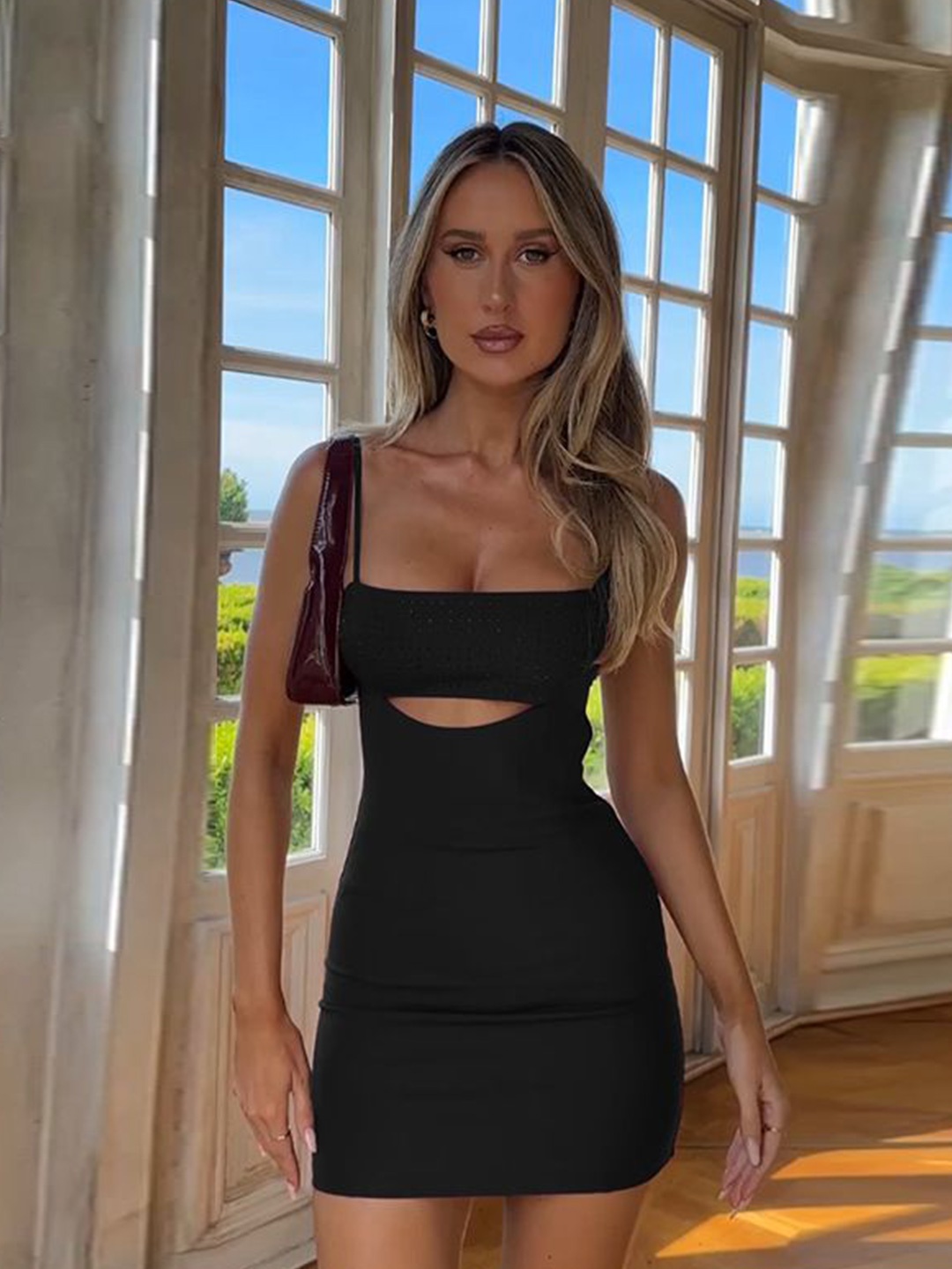

StyleCast x Revolte Women Shoulder Straps Cut-Outs Backless Bodycon Mini Dress, Black