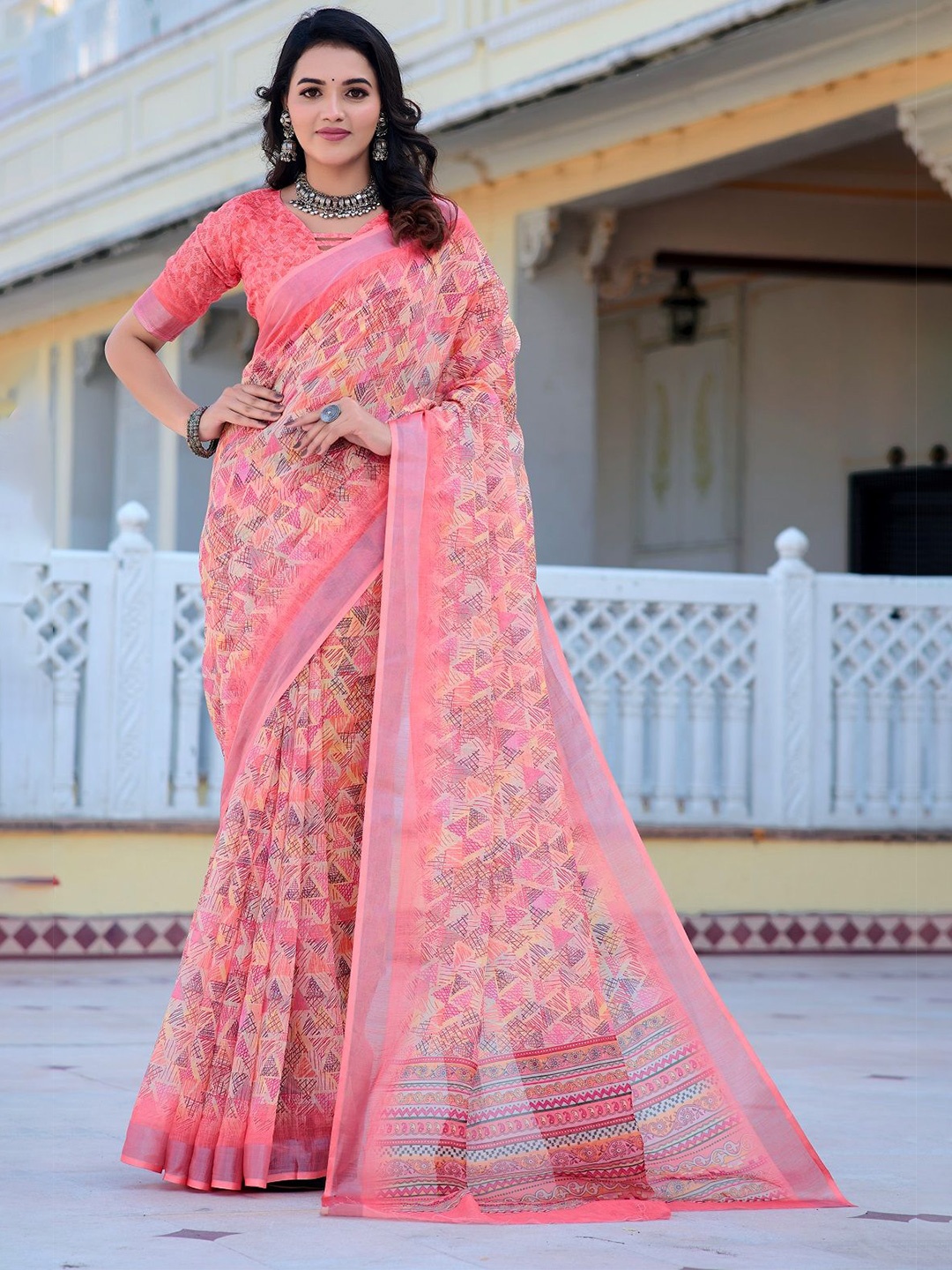 

Nimidiya Printed Pure Cotton Saree, Peach