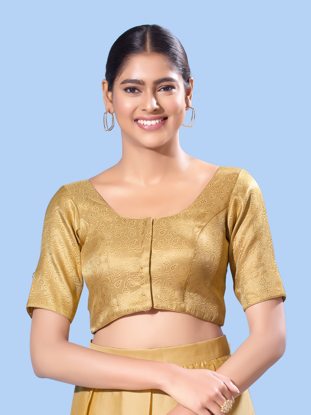 

VAMAS - THE DESIGNER BLOUSES Women Round Neck Padded Saree Blouse, Beige