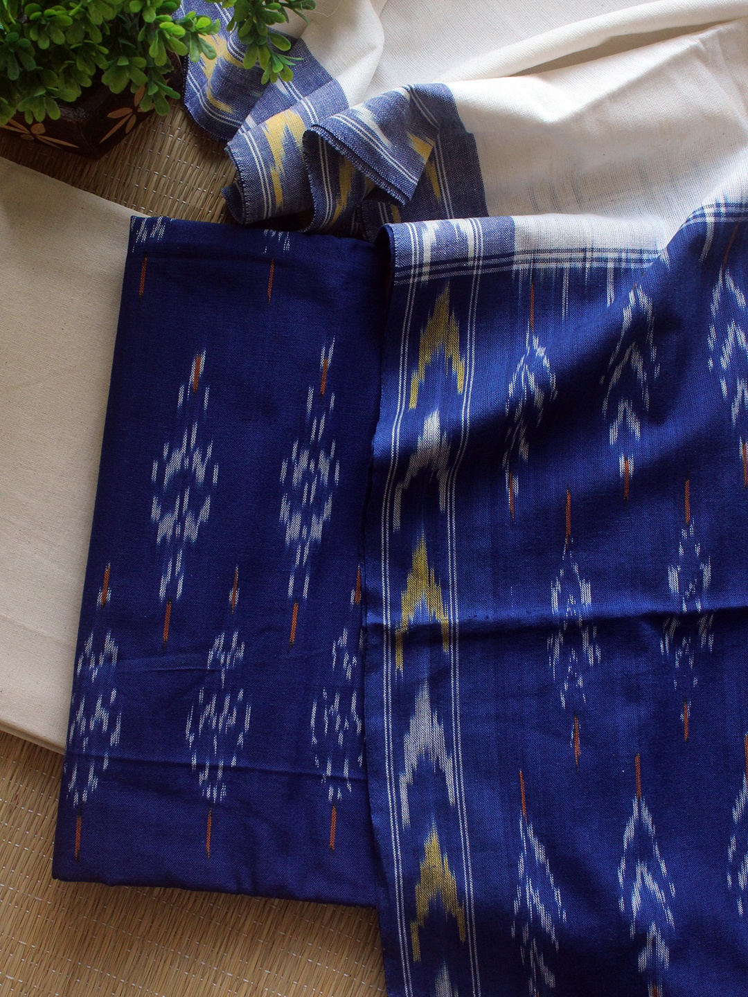 

Weaves of Tradition Ikat Printed Pure Cotton Unstitched Dress Material, Blue
