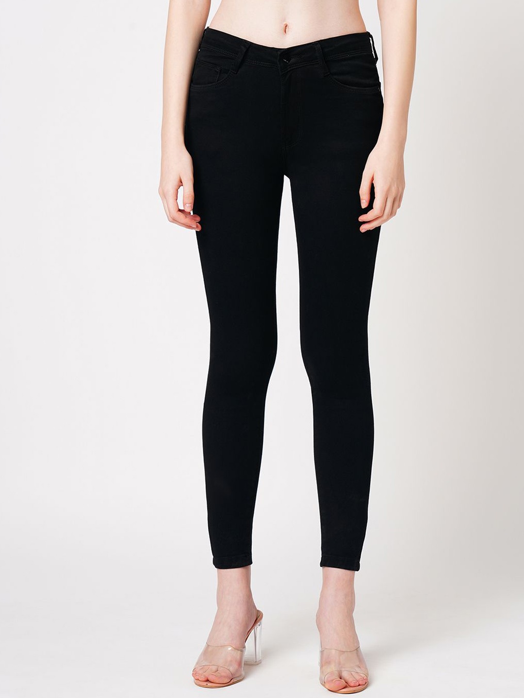 

Kraus Jeans Women Skinny Fit Mid-Rise Cotton Jeans, Black