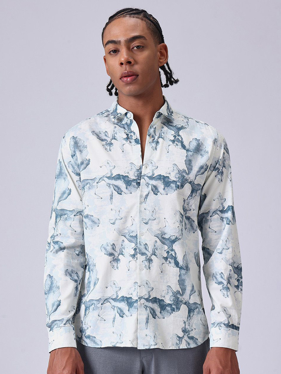 

Banana Club Men Abstract Printed Classic Slim Fit Casual Shirt, White