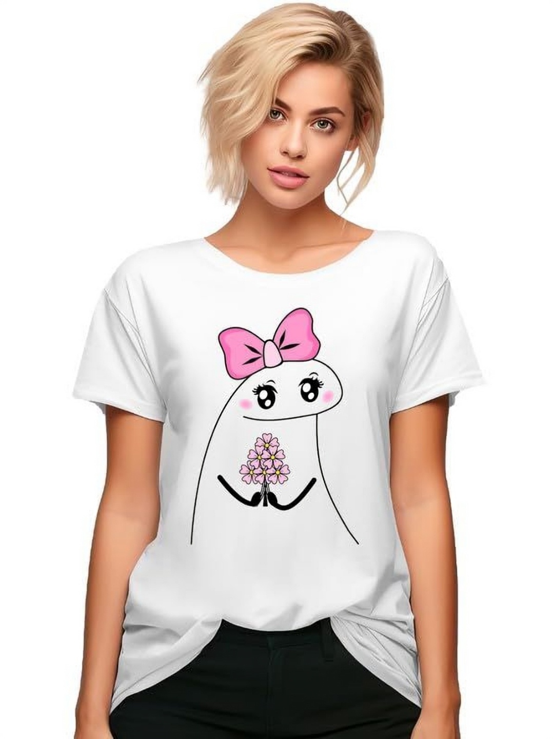 

VLAM Women Graphic Printed Round Neck T-shirt, White