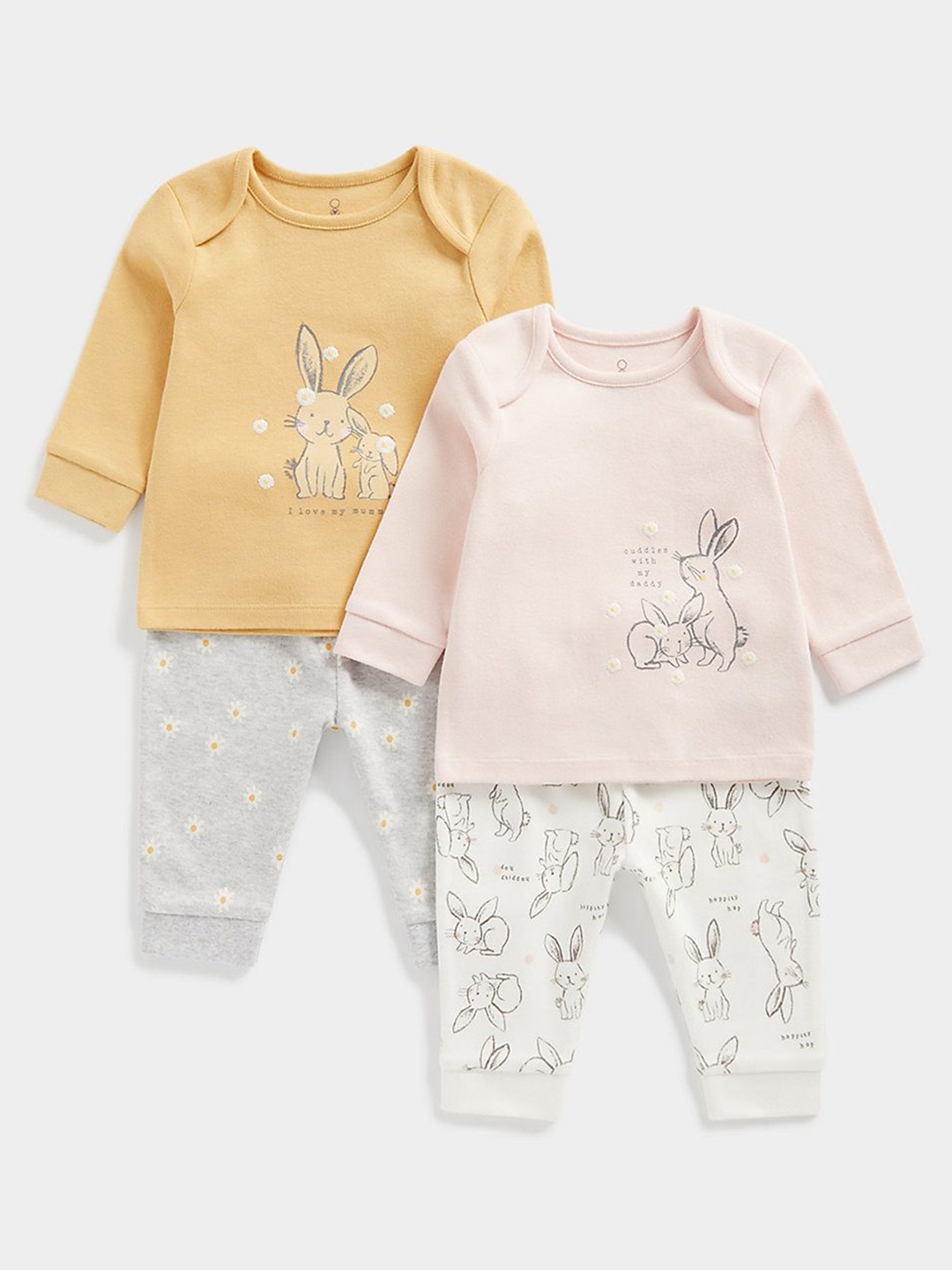 

mothercare Kids Pack Of 2 Bunny Printed Long Sleeves T-shirt With Joggers, Orange