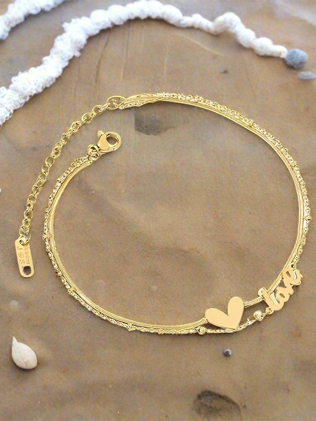 

DressBerry Stainless Steel Gold-Plated Heart & Love Anklet