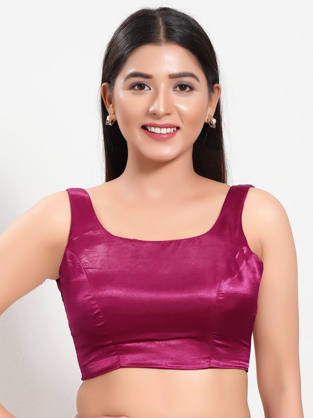 

VAMAS - THE DESIGNER BLOUSES Women Round Neck Padded Saree Blouse, Magenta