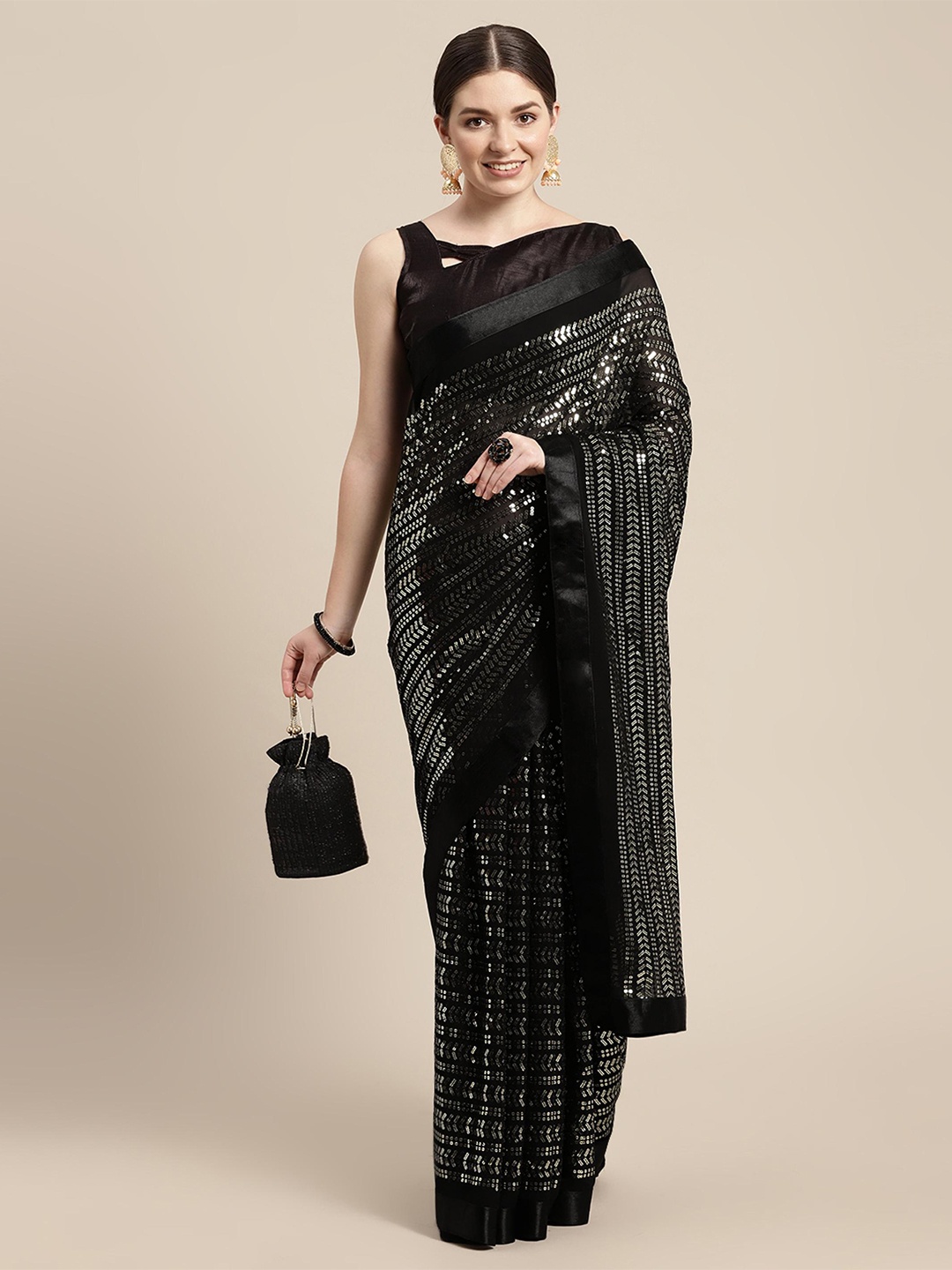

THE52 Embellished Sequinned Saree, Black