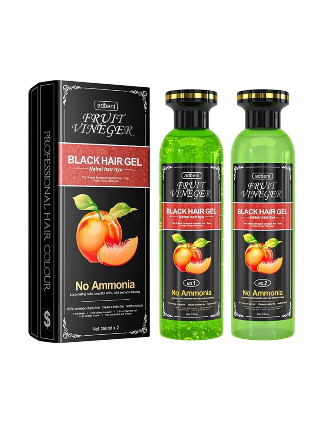 

Adbeni Set Of 2 Fruit Vinegar Gel Hair Color - 250 ml Each - Black