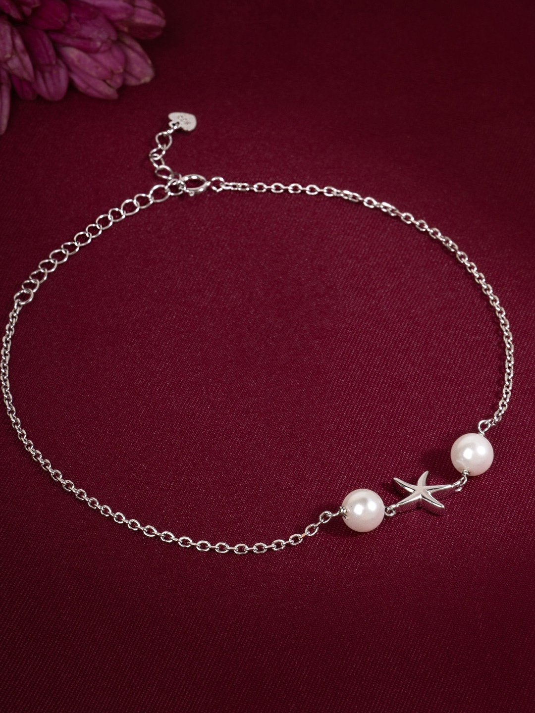 

RACHIVA 925 Sterling Silver Rhodium-Plated Pearls Beaded Starfish Anklet