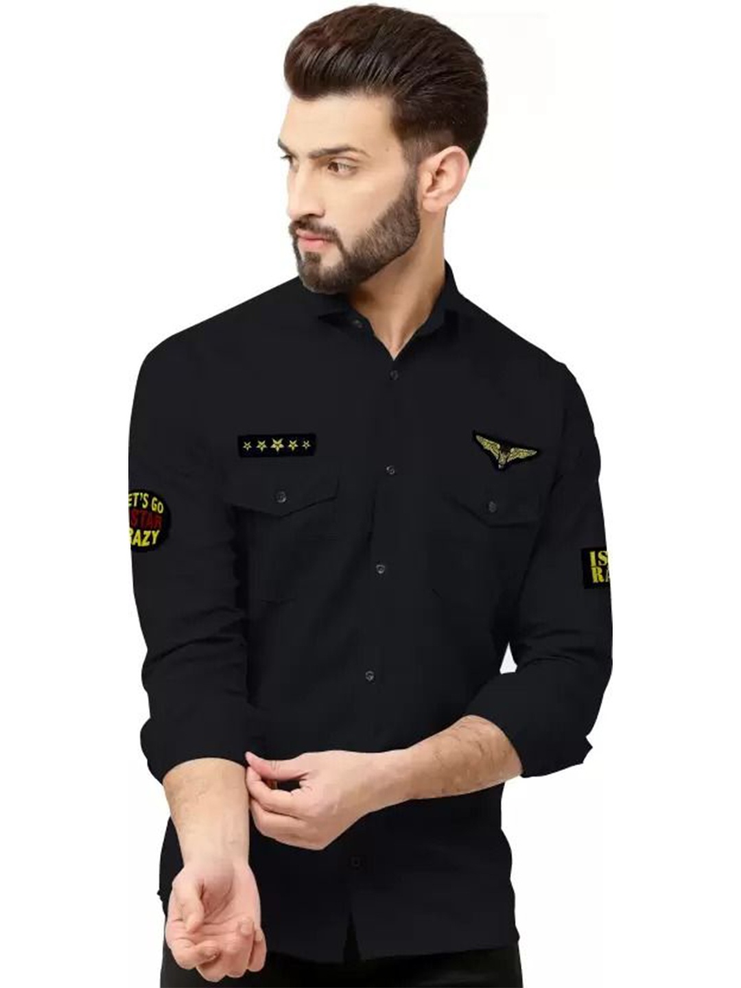 

GREENFLAIR Men Classic Fit Spread Collar Solid Casual Shirt, Black