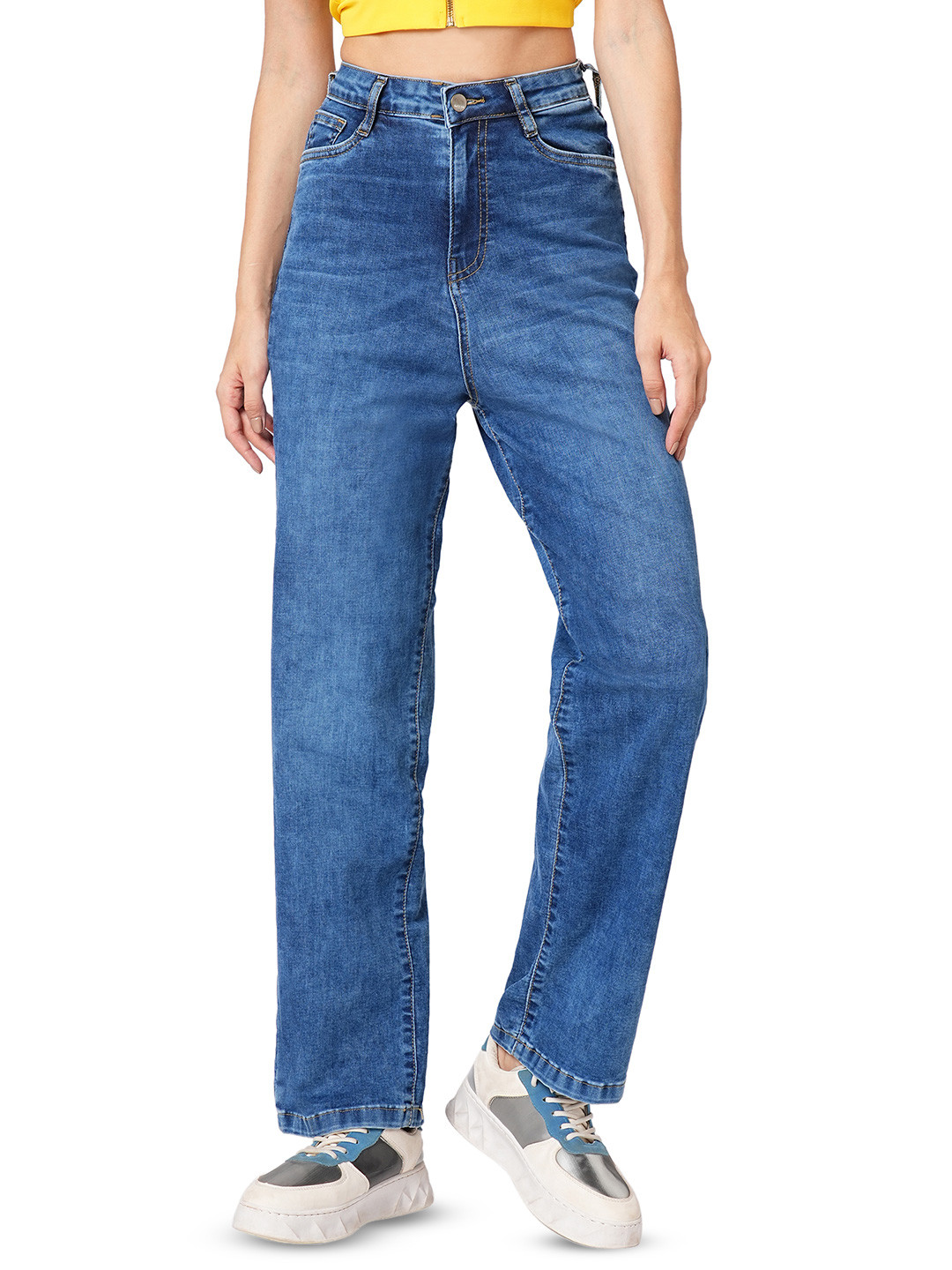 

Kraus Jeans Women Straight Fit High-Rise Light Fade Jeans, Blue