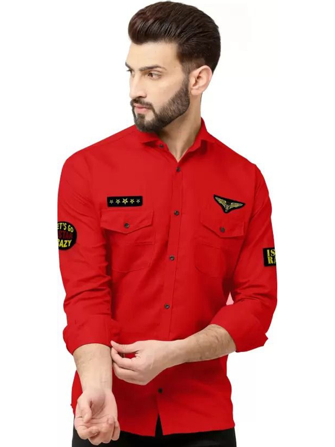 

GREENFLAIR Men Classic Fit Spread Collar Solid Casual Shirt, Red