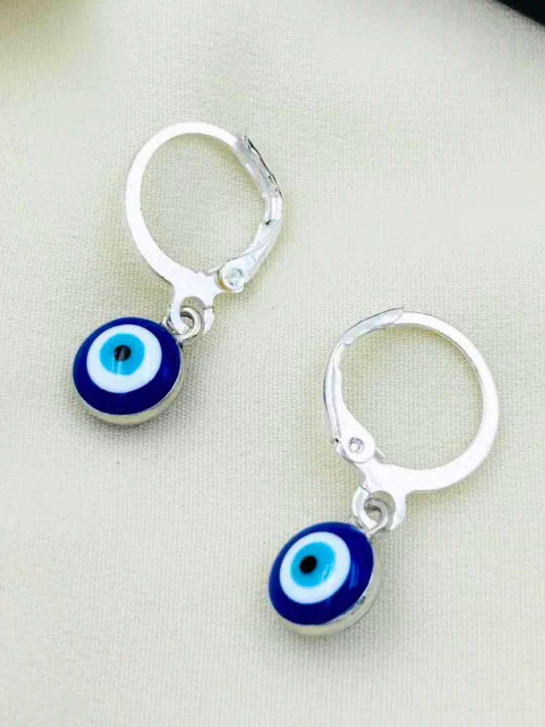 

DressBerry Stainless Steel Circular Shaped Evil Eye Hoop Earrings, Silver