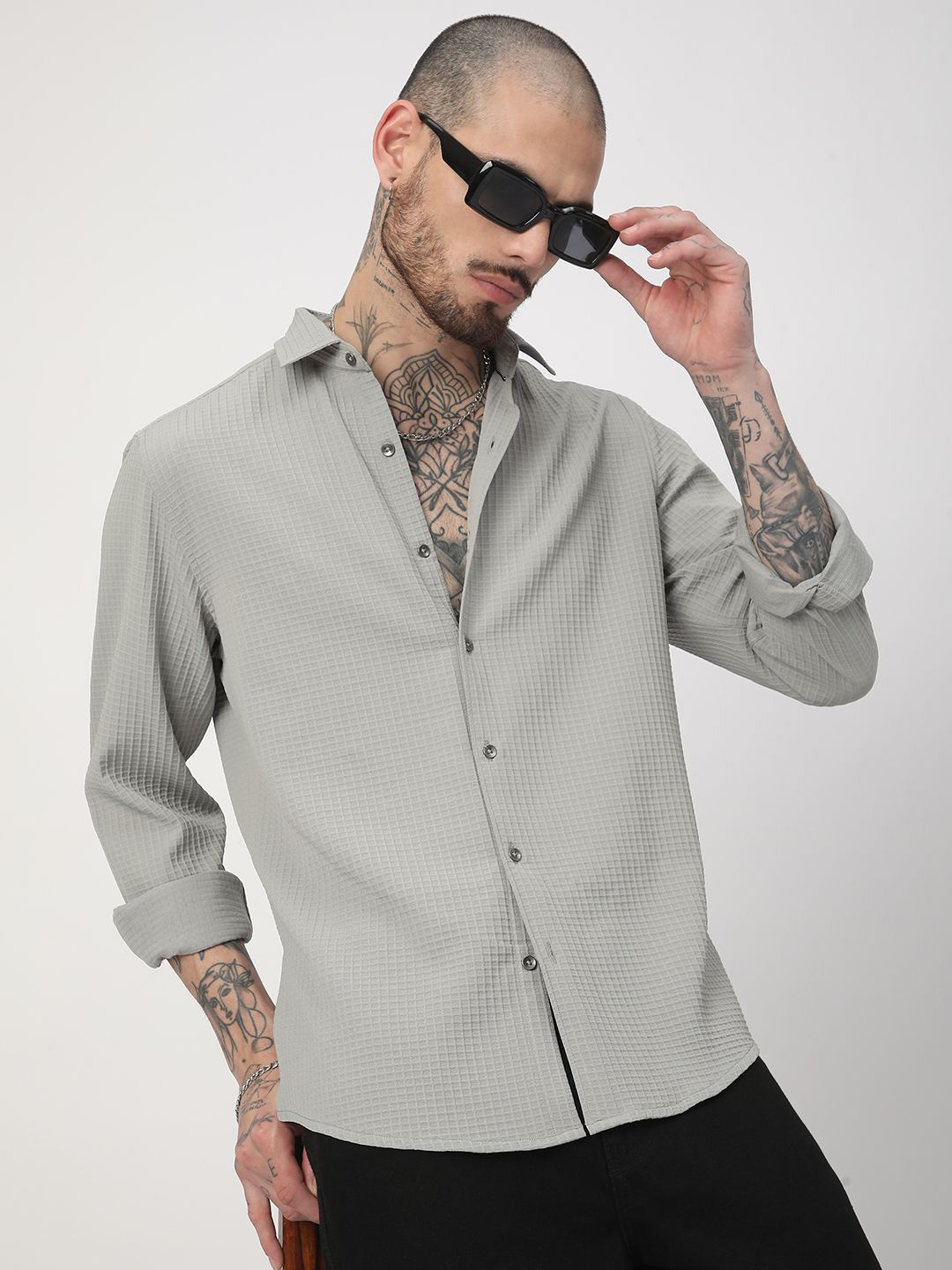 

VASTRADO Men Classic Slim Fit Cutaway Collar Textured Casual Shirt, Grey