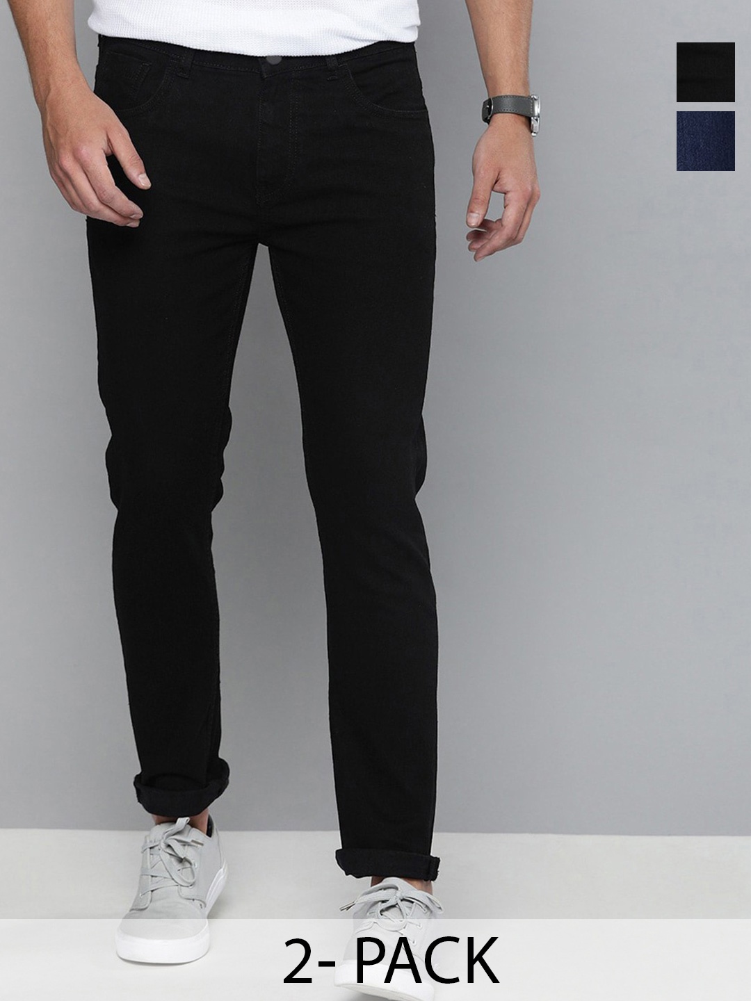 

CLUBROCKS Men Jean Slash Knee Stretchable Jeans, Black
